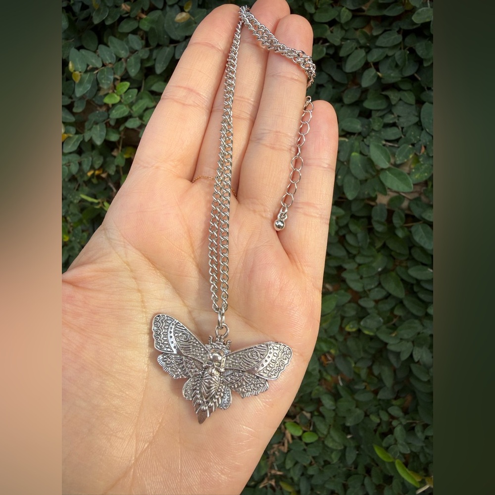 Silver Moth Pendant Necklace - Picture 3 of 3